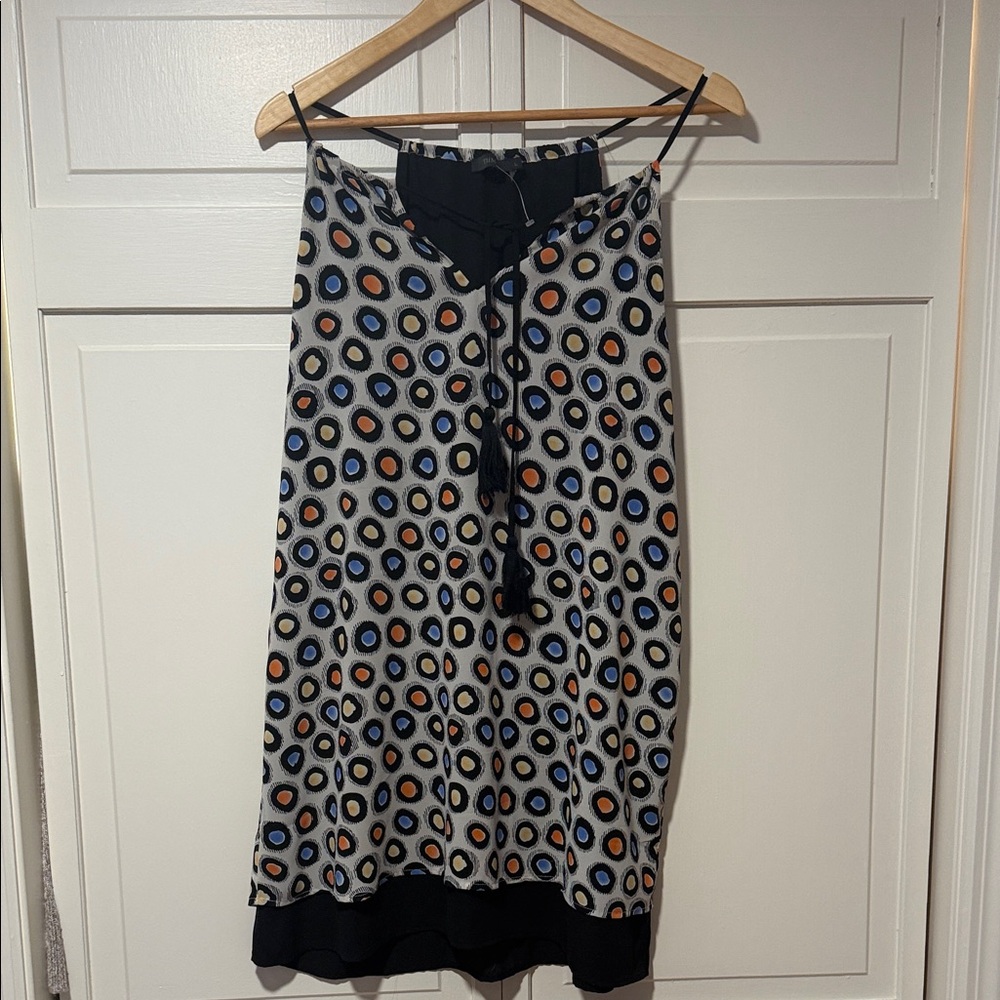 THML A-Line Two Layer Lightweight Sun Dress Adjustable Strap Geometric Pattern